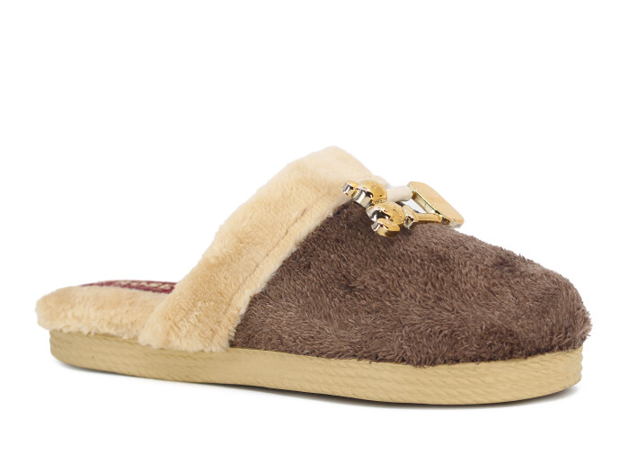 Rose Zenne Ayıcıklı Tokalı Peluşlu Ev Terliği Kahve 