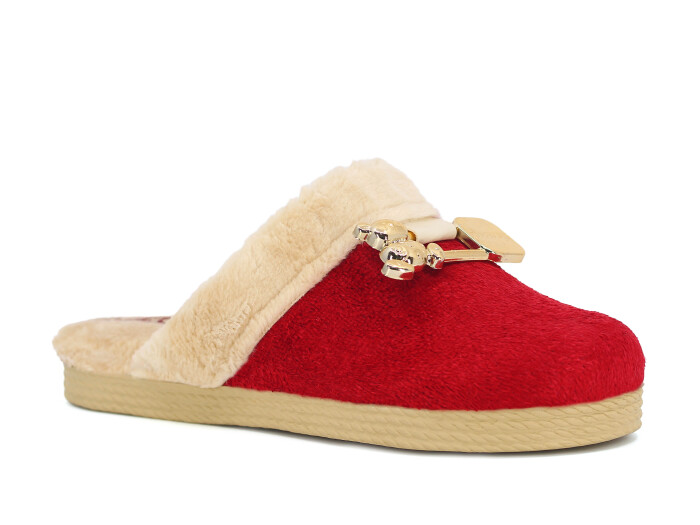 Rose Zenne Ayıcıklı Tokalı Peluşlu Ev Terliği Kırmızı - Rose