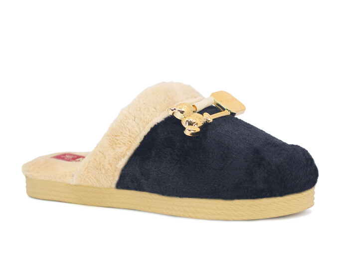 Rose Zenne Ayıcıklı Tokalı Peluşlu Ev Terliği Siyah - 1