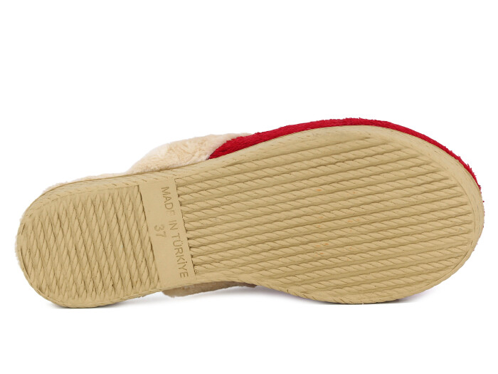 Rose Zenne Büyük Zincir Tokalı Peluşlu Ev Terliği Kırmızı - 3