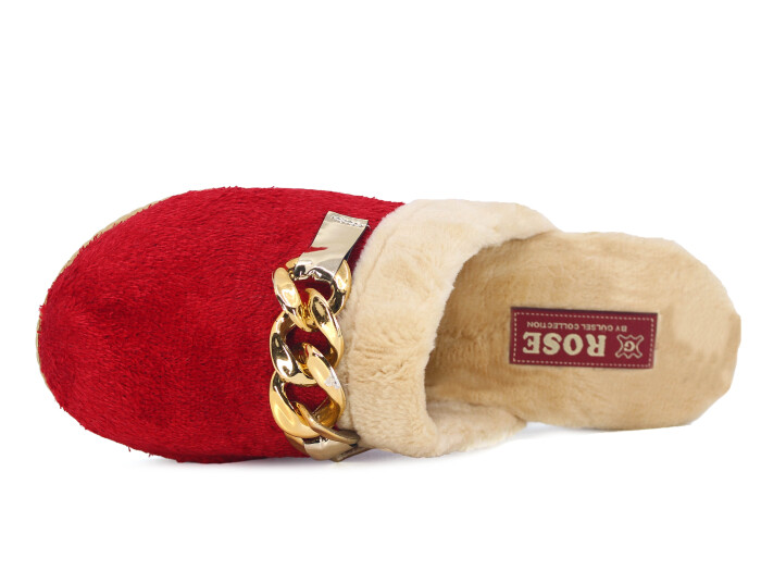 Rose Zenne Büyük Zincir Tokalı Peluşlu Ev Terliği Kırmızı - Rose (1)
