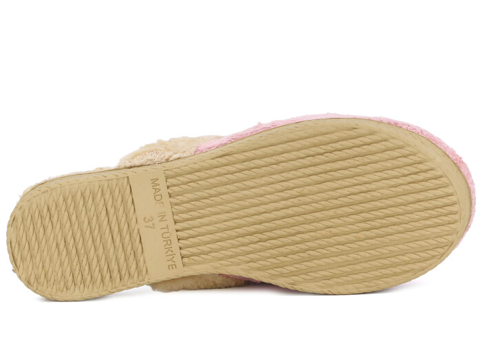 Rose Zenne Büyük Zincir Tokalı Peluşlu Ev Terliği Pudra - 3