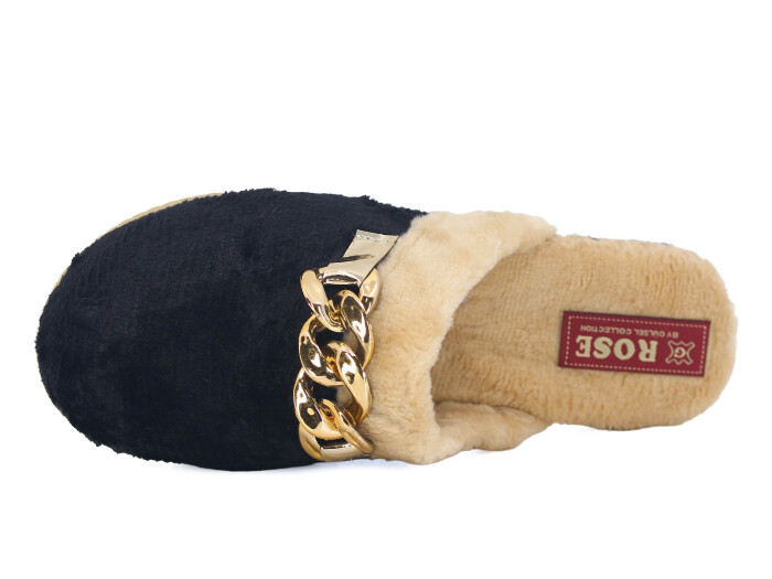 Rose Zenne Büyük Zincir Tokalı Peluşlu Ev Terliği Siyah - Rose (1)