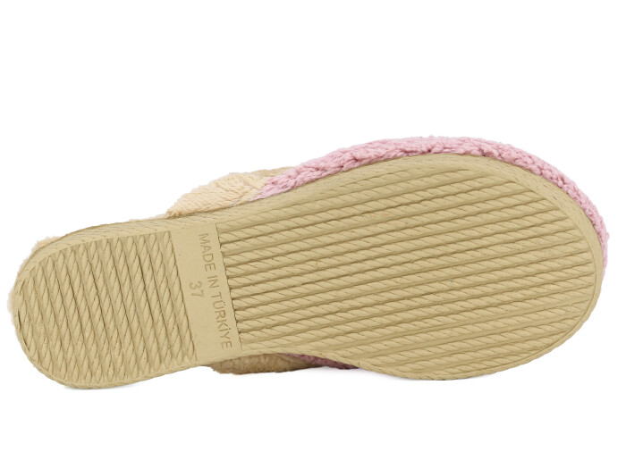 Rose Zenne Fiyonk Ayıcıklı Tokalı Peluşlu Ev Terliği Pudra - 3