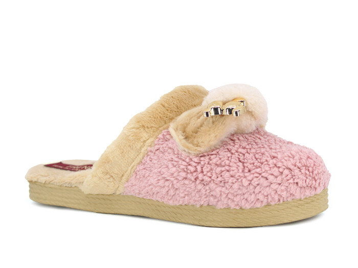 Rose Zenne Fiyonk Ayıcıklı Tokalı Peluşlu Ev Terliği Pudra - Rose