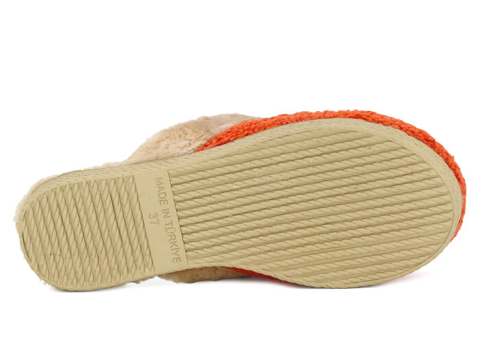 Rose Zenne Fiyonk Ayıcıklı Tokalı Peluşlu Ev Terliği Turuncu - 3