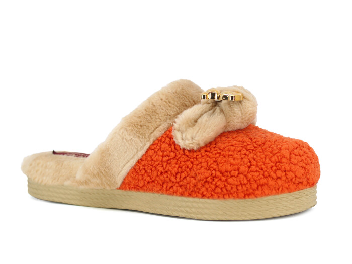 Rose Zenne Fiyonk Ayıcıklı Tokalı Peluşlu Ev Terliği Turuncu - 1