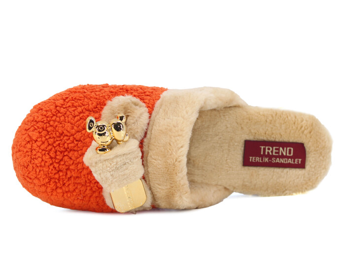 Rose Zenne Fiyonk Ayıcıklı Tokalı Peluşlu Ev Terliği Turuncu - Rose (1)