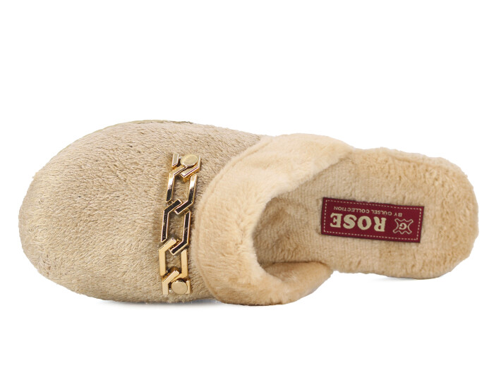 Rose Zenne Geçmeli Tokalı Peluşlu Ev Terliği Bej - Rose (1)