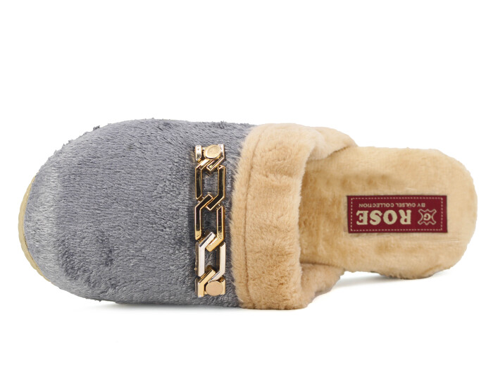 Rose Zenne Geçmeli Tokalı Peluşlu Ev Terliği Gri - Rose (1)