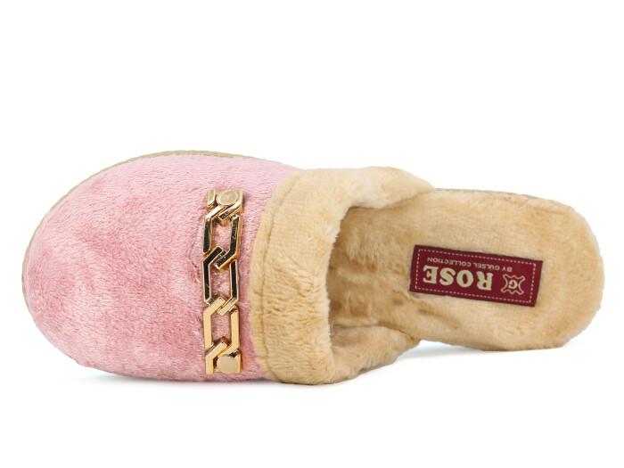 Rose Zenne Geçmeli Tokalı Peluşlu Ev Terliği Pembe - 2