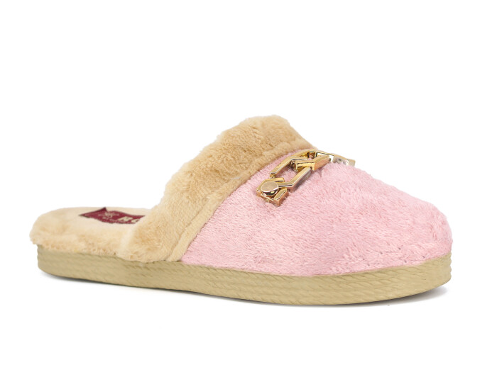 Rose Zenne Geçmeli Tokalı Peluşlu Ev Terliği Pembe - Rose