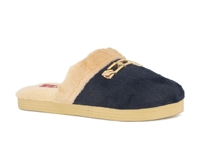 Rose Zenne Geçmeli Tokalı Peluşlu Ev Terliği Siyah - Rose