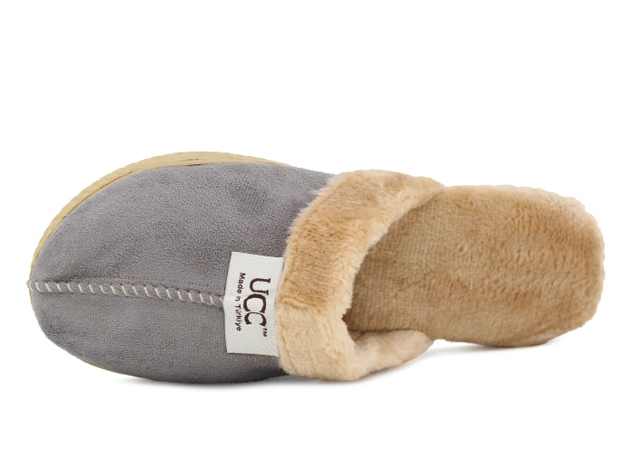 Rose Zenne Hasır Taban UCC Gondol Peluşlu Ev Terliği Gri - Rose (1)