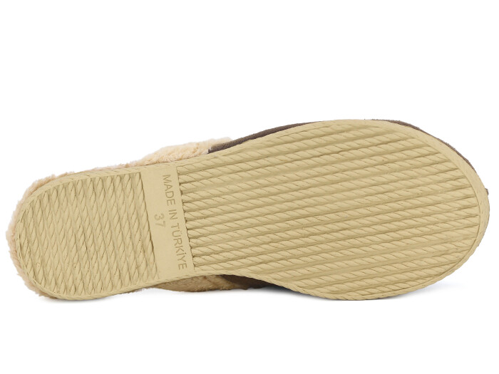 Rose Zenne Hasır Taban UCC Gondol Peluşlu Ev Terliği Kahve - 3