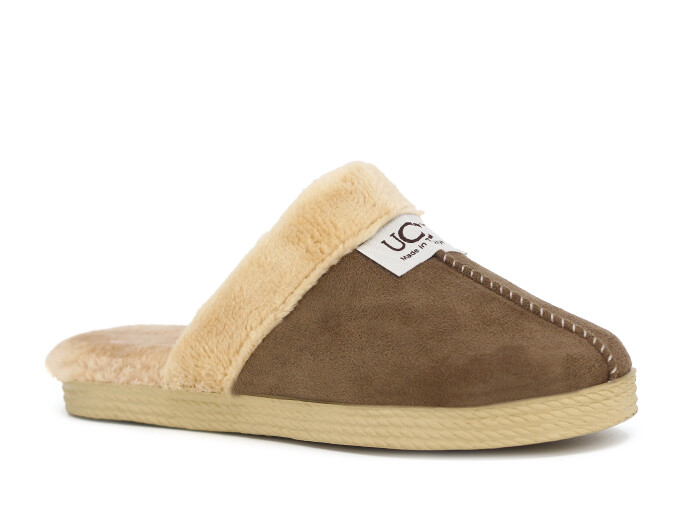 Rose Zenne Hasır Taban UCC Gondol Peluşlu Ev Terliği Kahve - Rose