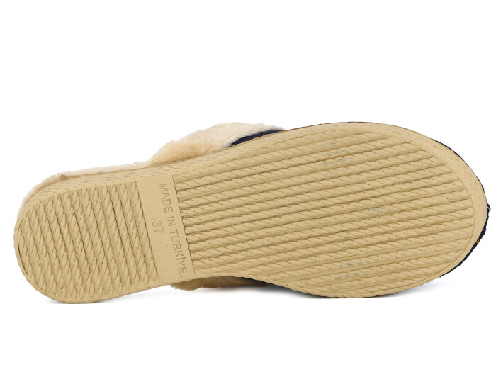 Rose Zenne Hasır Taban UCC Gondol Peluşlu Ev Terliği Siyah - 3