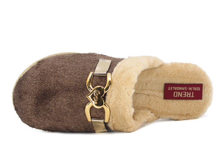 Rose Zenne Kalpli Tokalı Peluşlu Ev Terliği Kahve - 2