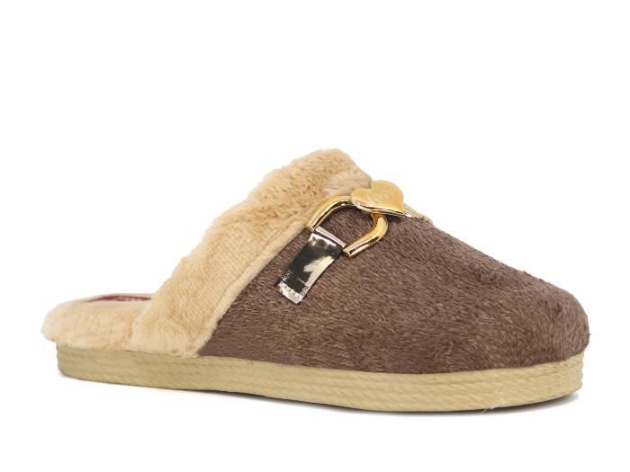 Rose Zenne Kalpli Tokalı Peluşlu Ev Terliği Kahve - 1