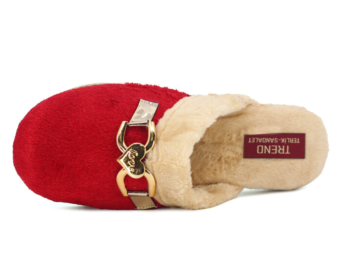 Rose Zenne Kalpli Tokalı Peluşlu Ev Terliği Kırmızı - 2