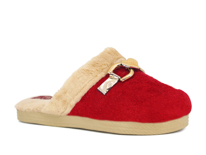 Rose Zenne Kalpli Tokalı Peluşlu Ev Terliği Kırmızı - Rose