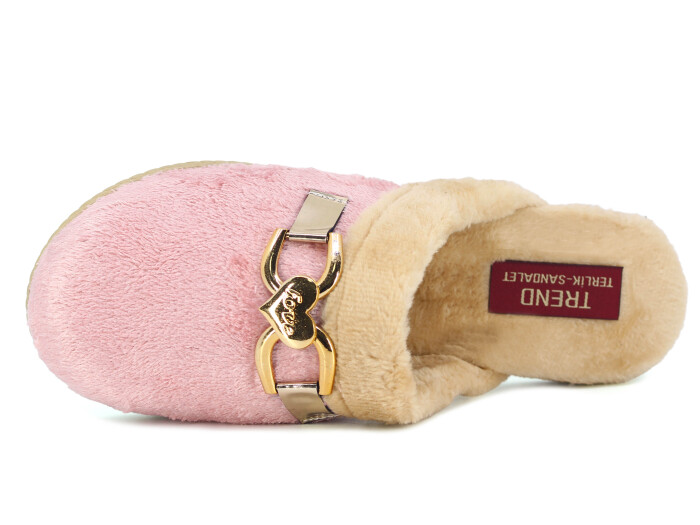 Rose Zenne Kalpli Tokalı Peluşlu Ev Terliği Pudra - Rose (1)