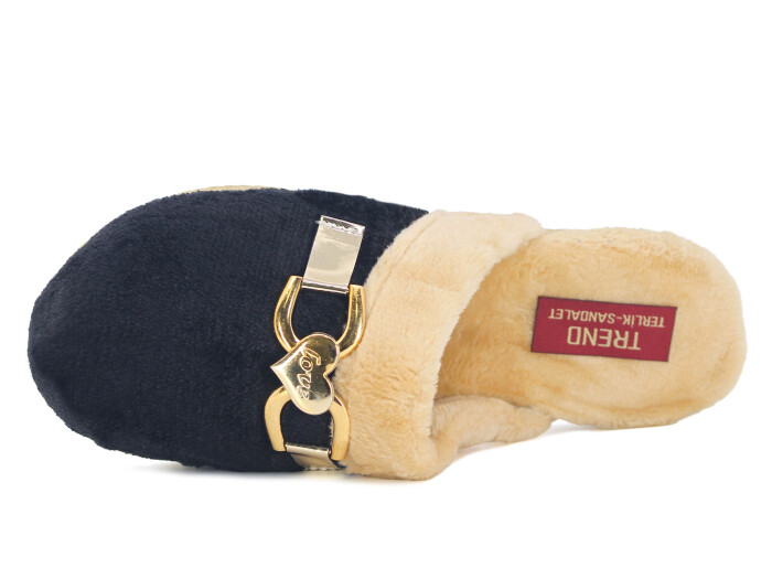 Rose Zenne Kalpli Tokalı Peluşlu Ev Terliği Siyah - Rose (1)