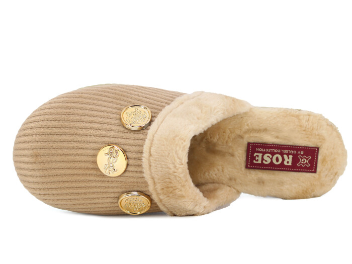 Rose Zenne Para Tokalı Peluşlu Ev Terliği Bej - 2