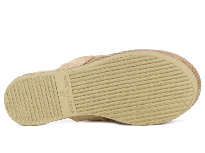 Rose Zenne Para Tokalı Peluşlu Ev Terliği Bej - 3