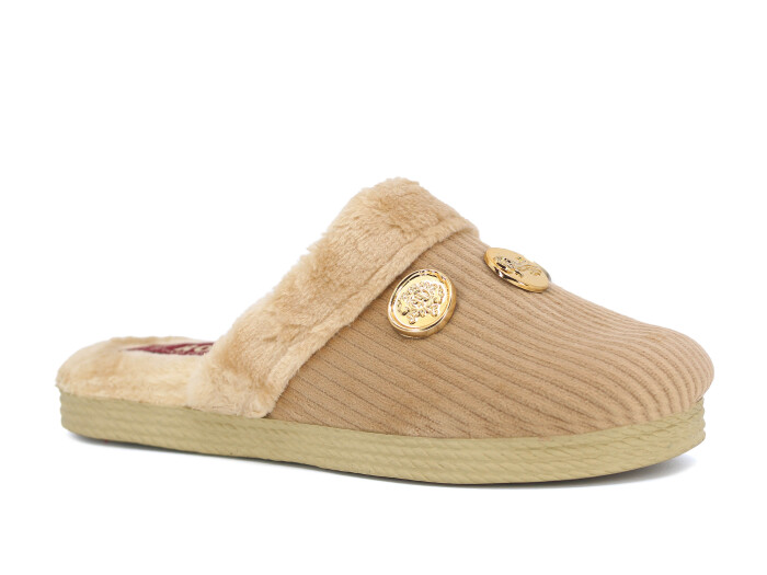 Rose Zenne Para Tokalı Peluşlu Ev Terliği Bej - Rose