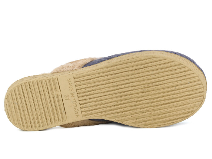 Rose Zenne Para Tokalı Peluşlu Ev Terliği Gri - 3