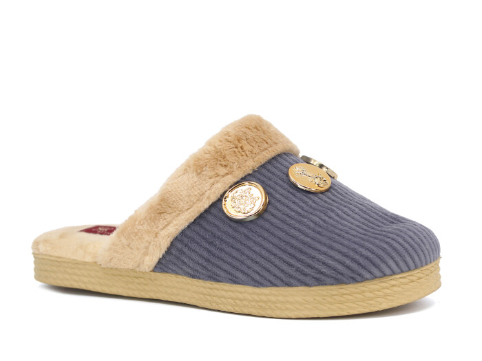 Rose Zenne Para Tokalı Peluşlu Ev Terliği Gri - Rose