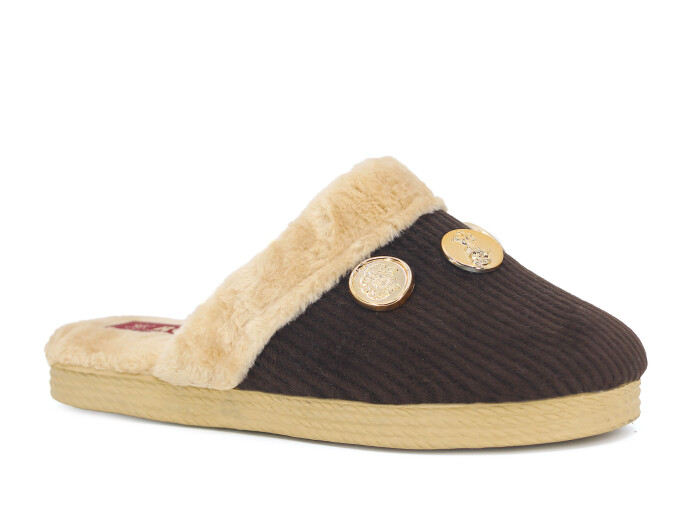 Rose Zenne Para Tokalı Peluşlu Ev Terliği Kahve - Rose