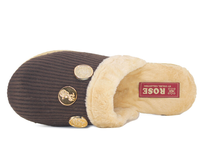 Rose Zenne Para Tokalı Peluşlu Ev Terliği Kahve - Rose (1)