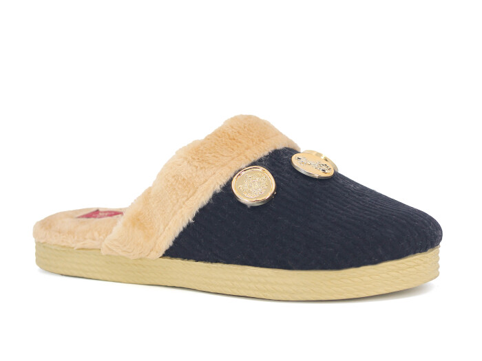 Rose Zenne Para Tokalı Peluşlu Ev Terliği Siyah - 1