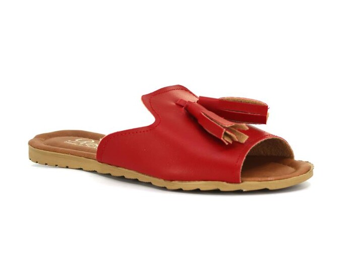 Rose Zenne Püsküllü Hermes Günlük Terlik Kırmızı - Rose