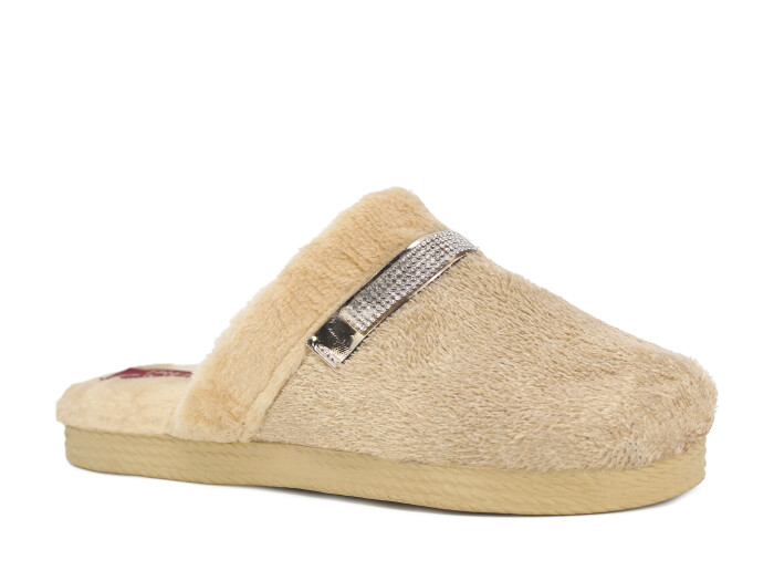 Rose Zenne Taşlı Peluşlu Ev Terliği Bej 