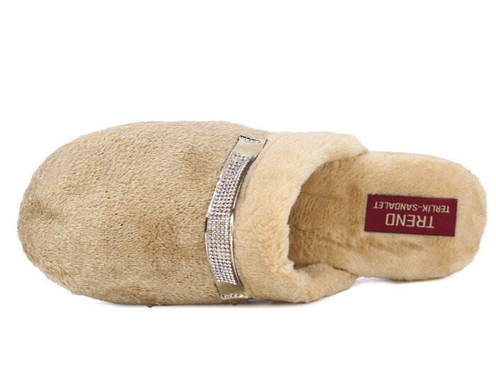 Rose Zenne Taşlı Peluşlu Ev Terliği Bej - Rose (1)