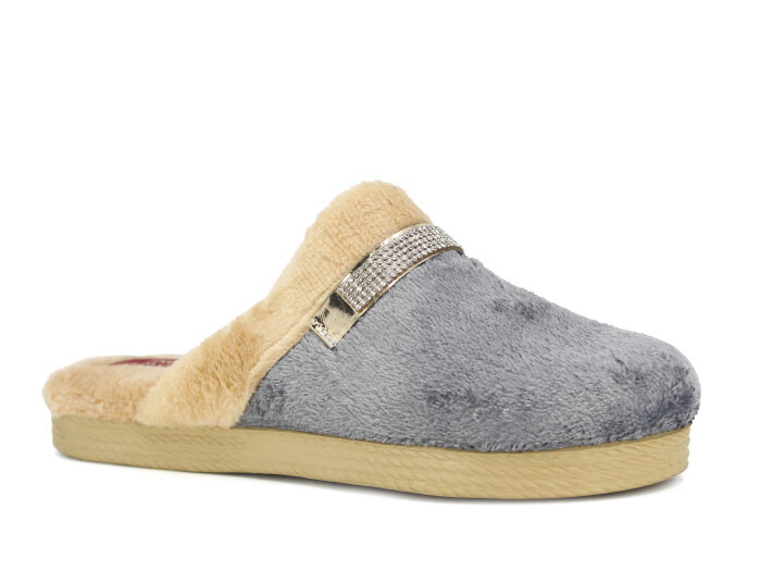 Rose Zenne Taşlı Peluşlu Ev Terliği Gri - Rose