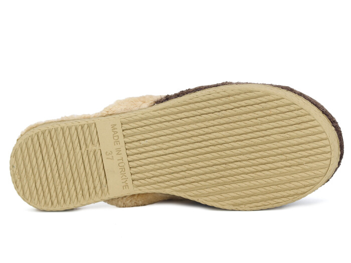 Rose Zenne Taşlı Peluşlu Ev Terliği Kahve - 3