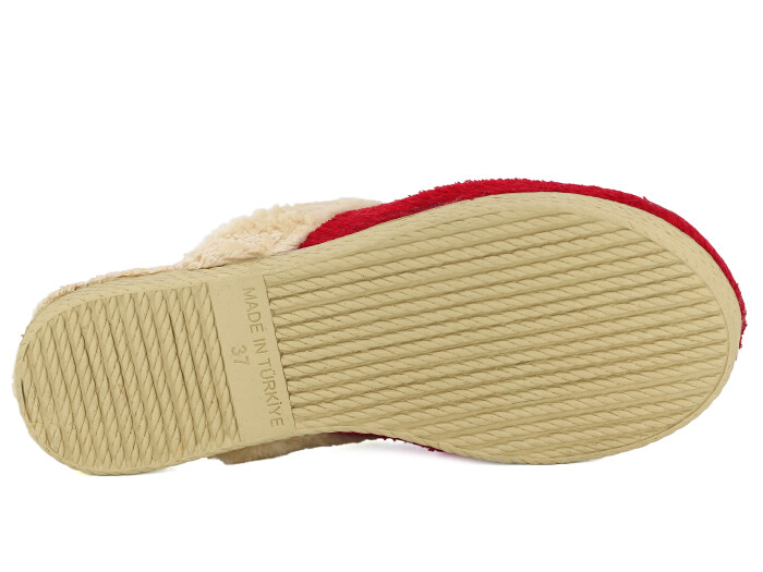 Rose Zenne Taşlı Peluşlu Ev Terliği Kırmızı - 3