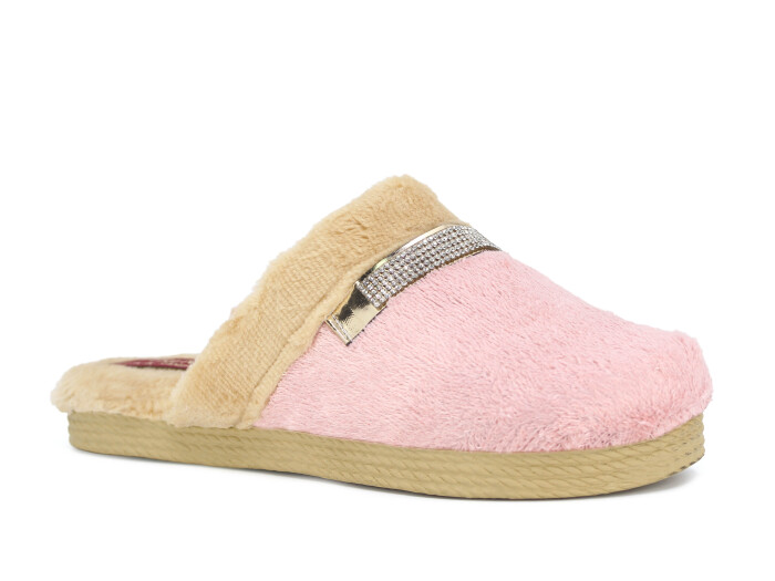 Rose Zenne Taşlı Peluşlu Ev Terliği Pudra - Rose