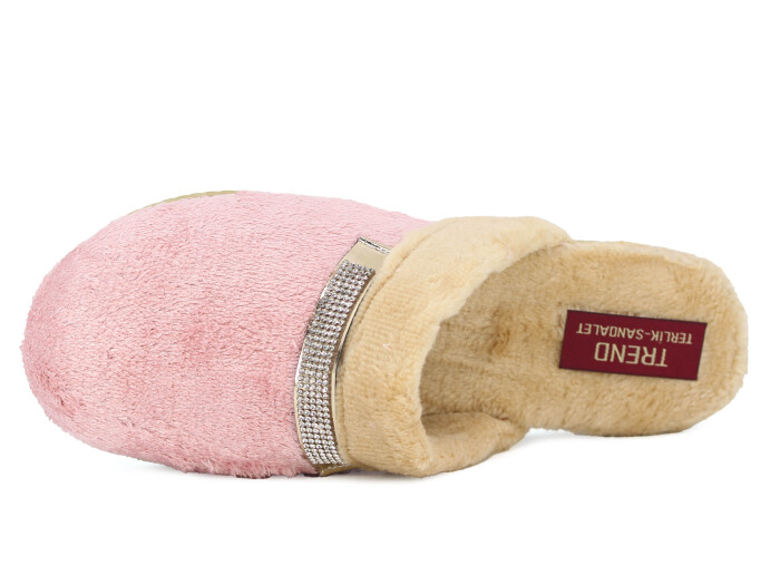 Rose Zenne Taşlı Peluşlu Ev Terliği Pudra - 2