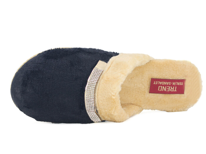 Rose Zenne Taşlı Peluşlu Ev Terliği Siyah - Rose (1)