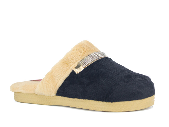 Rose Zenne Taşlı Peluşlu Ev Terliği Siyah - 1