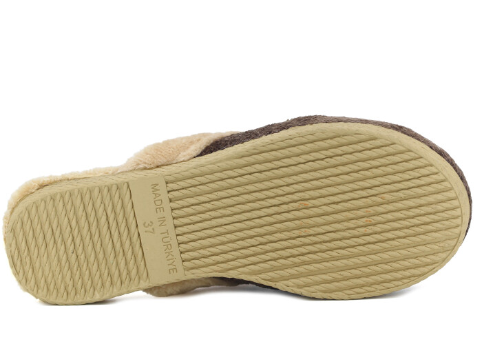 Rose Zenne V Tokalı Peluşlu Ev Terliği Kahve - 3