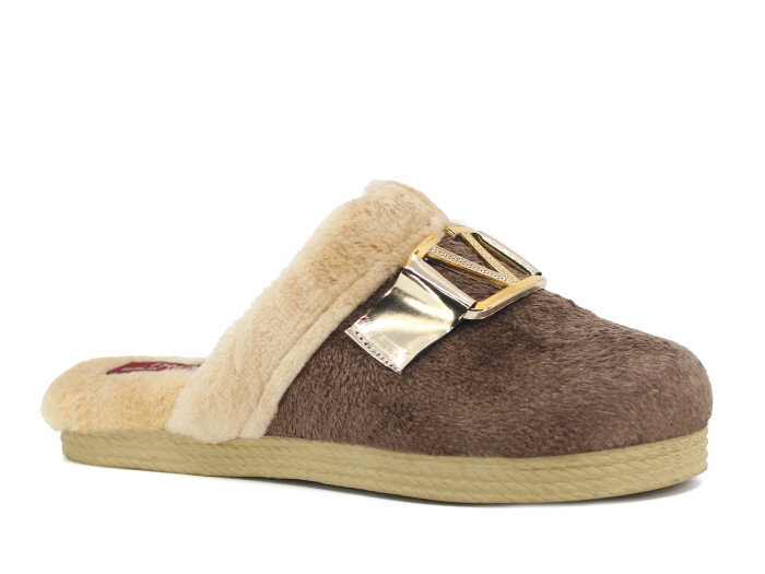 Rose Zenne V Tokalı Peluşlu Ev Terliği Kahve - Rose