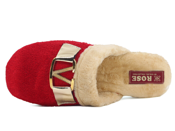 Rose Zenne V Tokalı Peluşlu Ev Terliği Kırmızı - Rose (1)