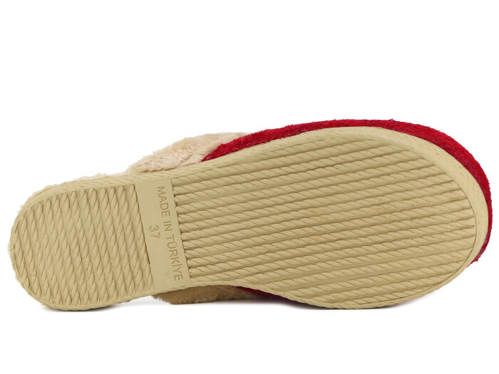 Rose Zenne V Tokalı Peluşlu Ev Terliği Kırmızı - 3