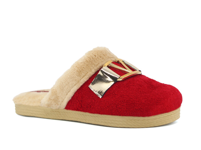 Rose Zenne V Tokalı Peluşlu Ev Terliği Kırmızı - 1